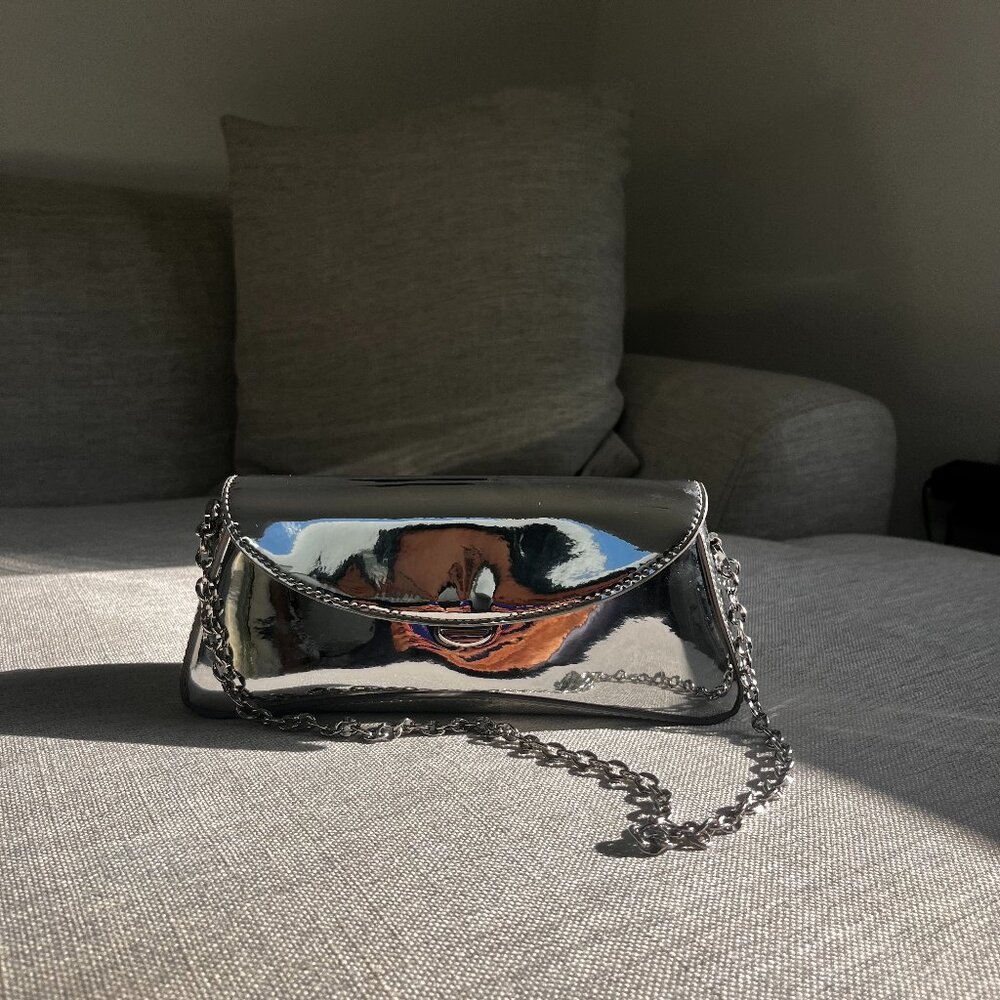 silver shoulder bag